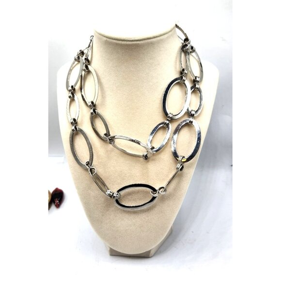 Stainless Steel Silver Oval Loop Necklace - 32" - Picture 1 of 4